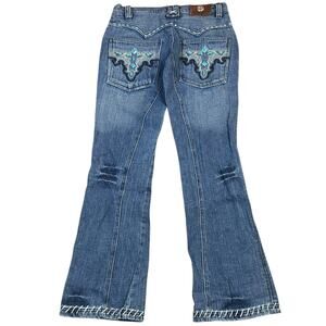 Antik Denim Y2K Western Turquoise Stone Flare Jeans